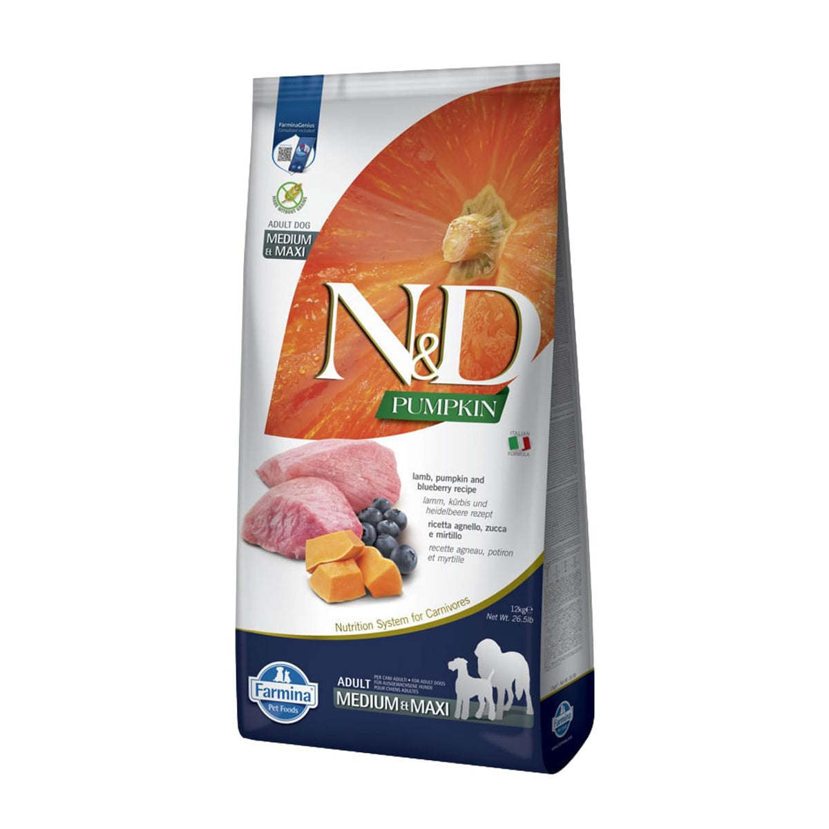 Farmina N&D Pumpkin Lamb & Blueberry Grain Free Adult Medium Maxi Dog Dry Food