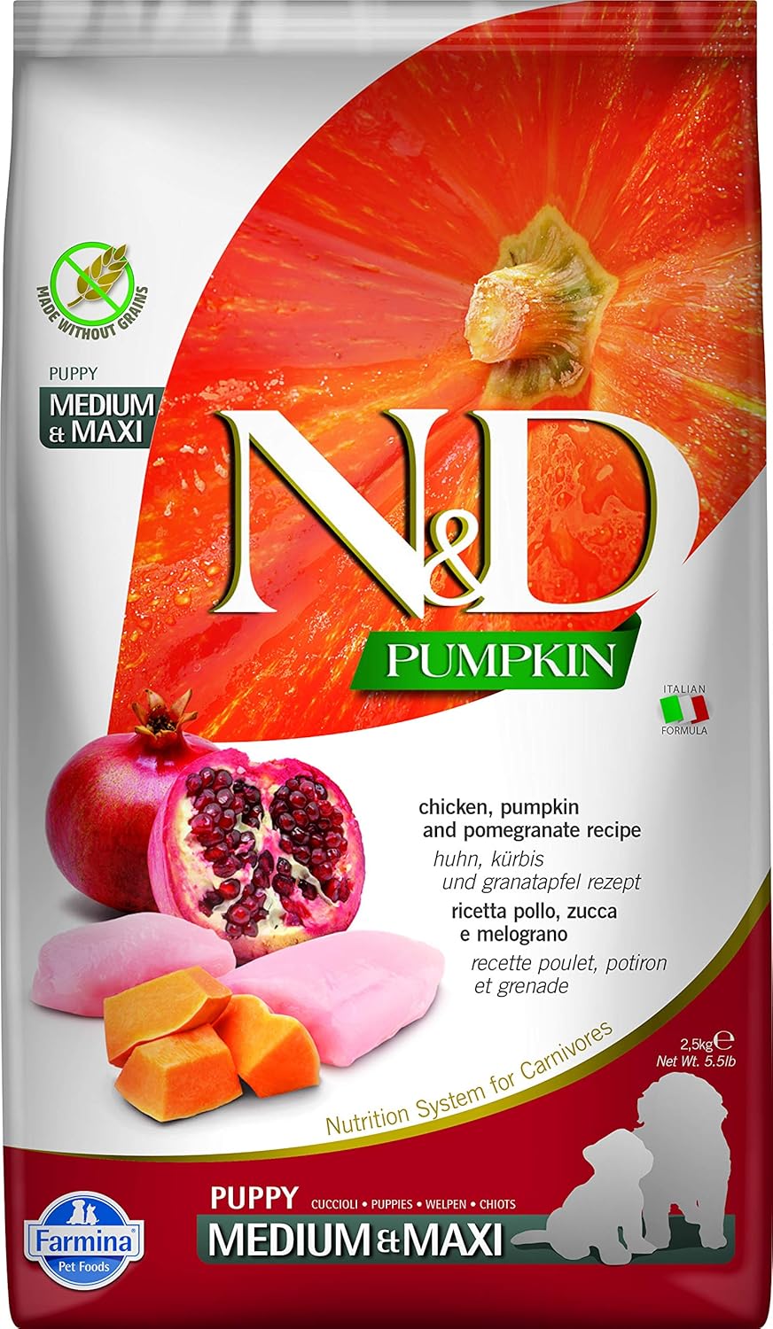 Farmina N&D Pumpkin Chicken & Pomegranate Grain Free Puppy Medium Maxi Dog Dry Food