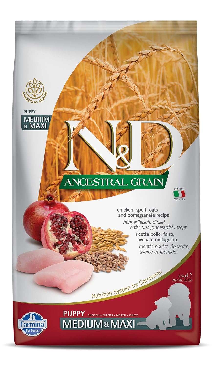 Farmina N&D Pumpkin Chicken & Pomegranate Grain Free Puppy Medium Maxi Dog Dry Food