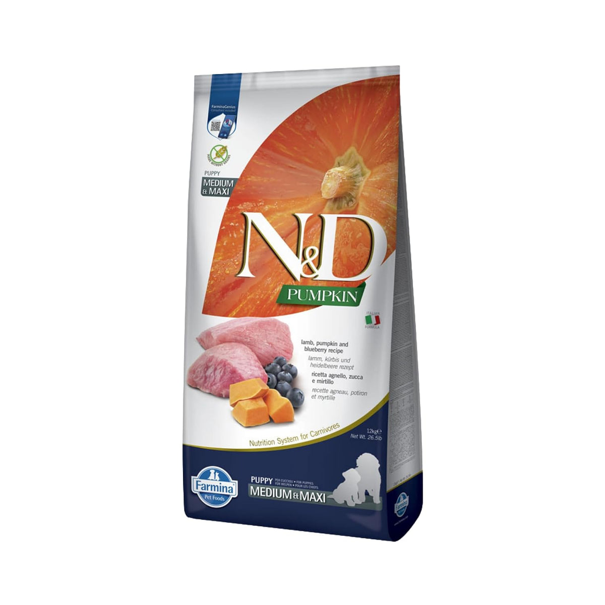 Farmina N&D Pumpkin Lamb & Blueberry Grain Free Puppy Medium Maxi Dog Dry Food