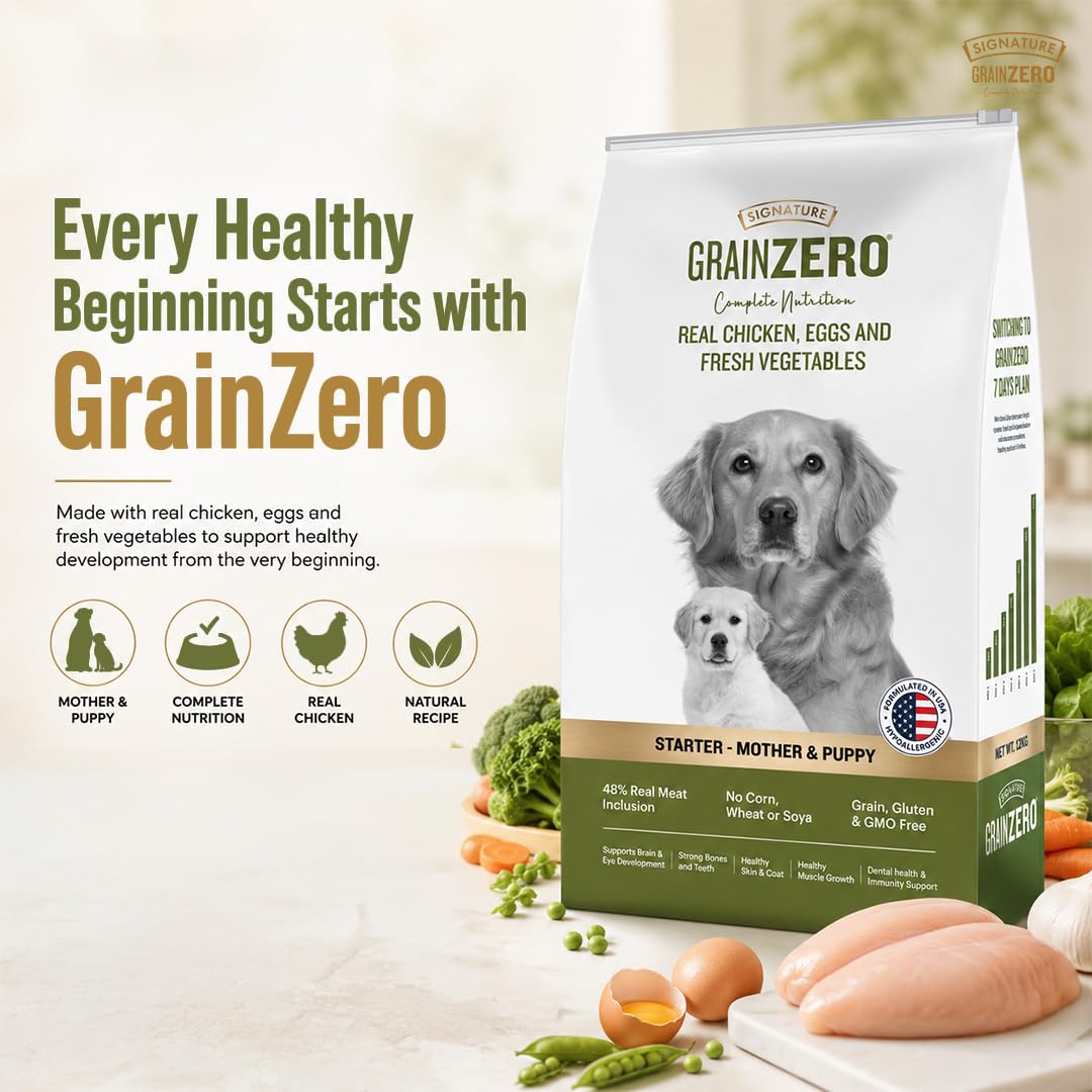 Signature Grain Zero Real Chicken, Egg and Vegetables Mother and Puppy Starter Dog Dry Food
