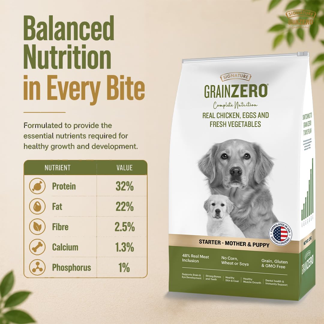 Signature Grain Zero Real Chicken, Egg and Vegetables Mother and Puppy Starter Dog Dry Food