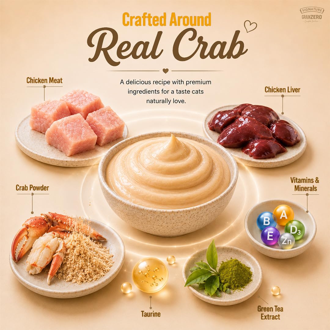Signature Grain Zero Creamy Lickable Cat Treats Crab, 360 Gm - 20 Sachet + 4 Free
