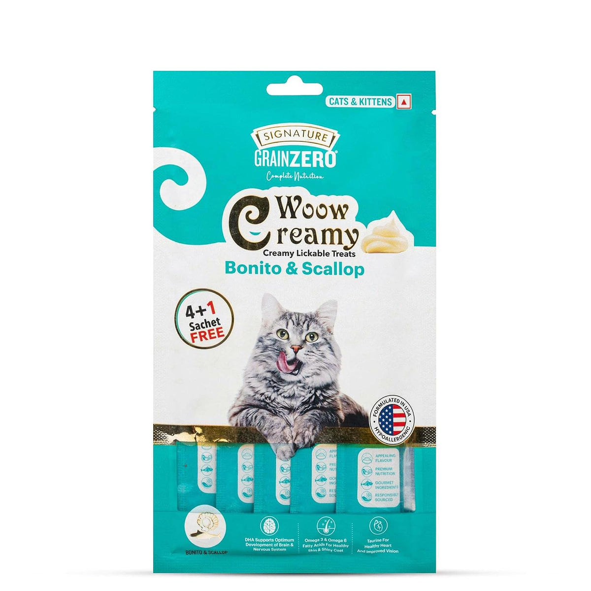 Signature Grain Zero Signature Woow Creamy Lickable Treats For Cat & Kitten Combo - Tuna & Ocean Fish, Chicken & Liver, Salmon, Bonito & Scallop And Crab -(75 Gm Each)