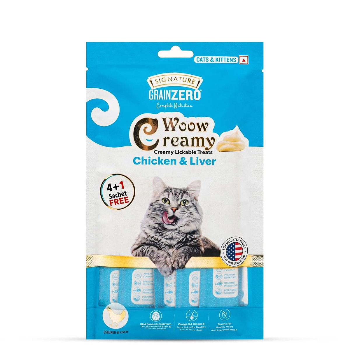 Signature Grain Zero Signature Woow Creamy Lickable Treats For Cat & Kitten Combo - Tuna & Ocean Fish, Chicken & Liver, Salmon, Bonito & Scallop And Crab -(75 Gm Each)