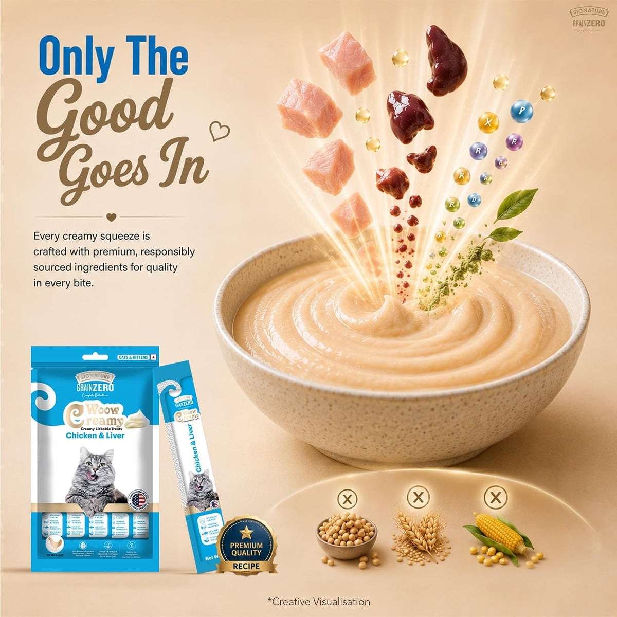 Signature Grain Zero Creamy Lickable Cat Treats Chicken and Liver, 360 Gm - 20 Sachet + 4 Free