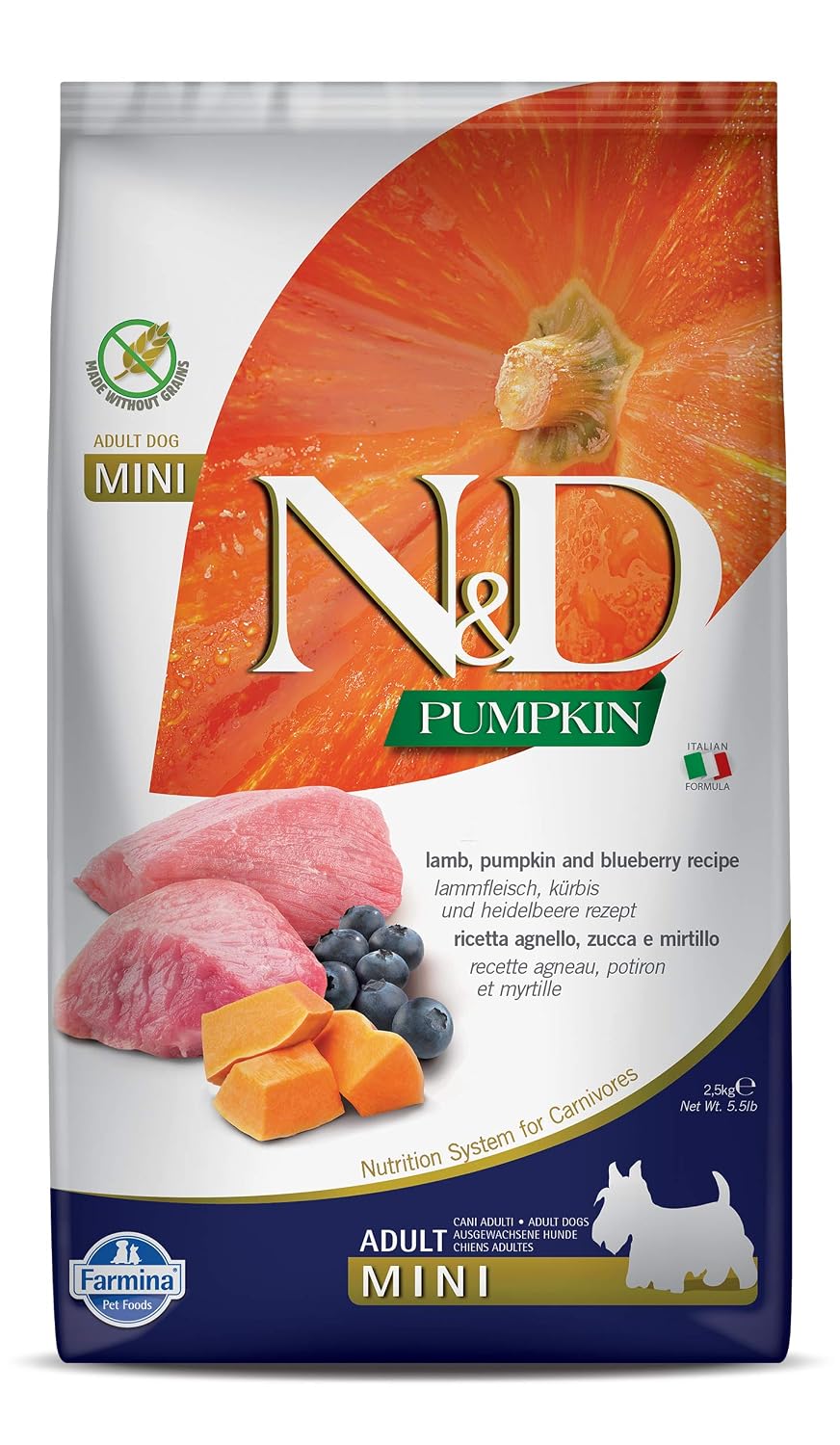 Farmina N&D Pumpkin Lamb & Blueberry Grain Free Adult Mini Dog Dry Food