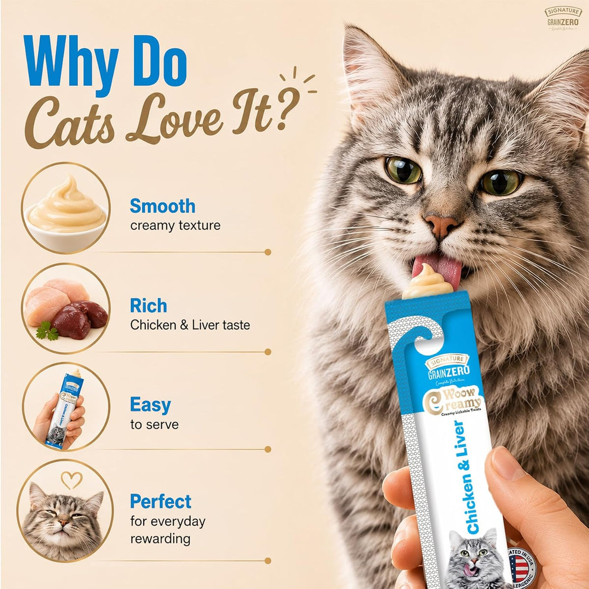 Signature Grain Zero Creamy Lickable Cat Treats Chicken and Liver, 360 Gm - 20 Sachet + 4 Free