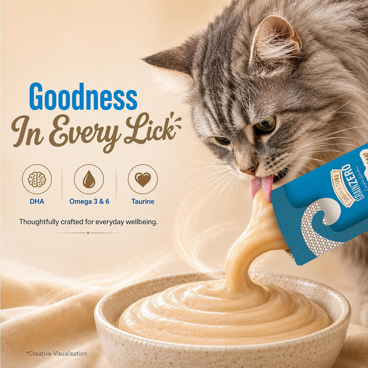 Signature Grain Zero Creamy Lickable Cat Treats Chicken and Liver, 360 Gm - 20 Sachet + 4 Free