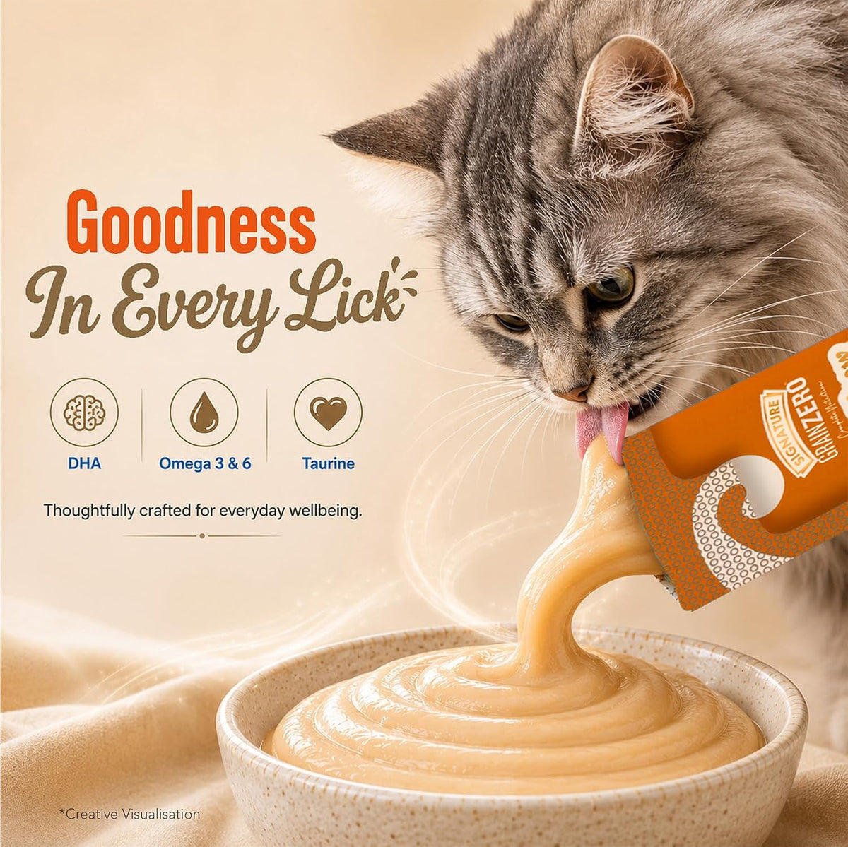 Signature Grain Zero Creamy Lickable Cat Treats Salmon, 360 Gm - 20 Sachet + 4 Free