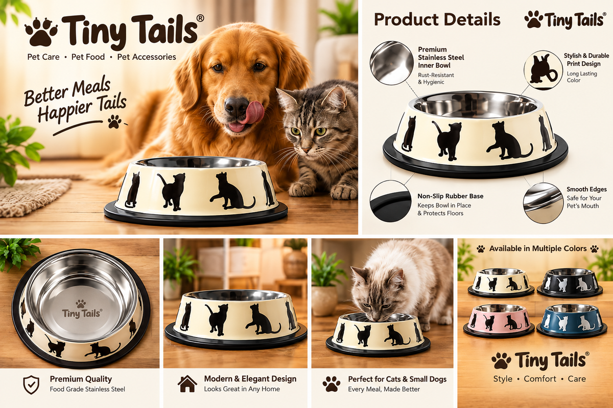 Tiny Tails Stainless Steel Bowl for Dogs and Cats