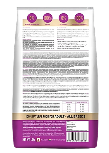 Signature Grain Zero Tuna Adult Dry Cat Food - For All Breeds, 1.2 kg (Free Crab Creamy Lickable Treats, 75 g)