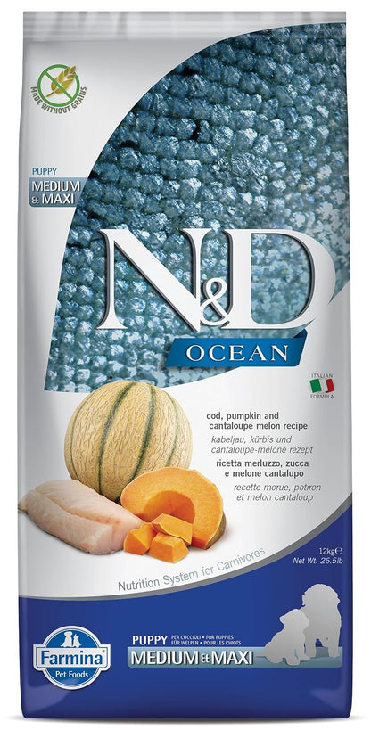 Farmina N&D Ocean Codfish Pumpkin & Cantaloupe Melon Puppy Medium & Maxi Dry Food