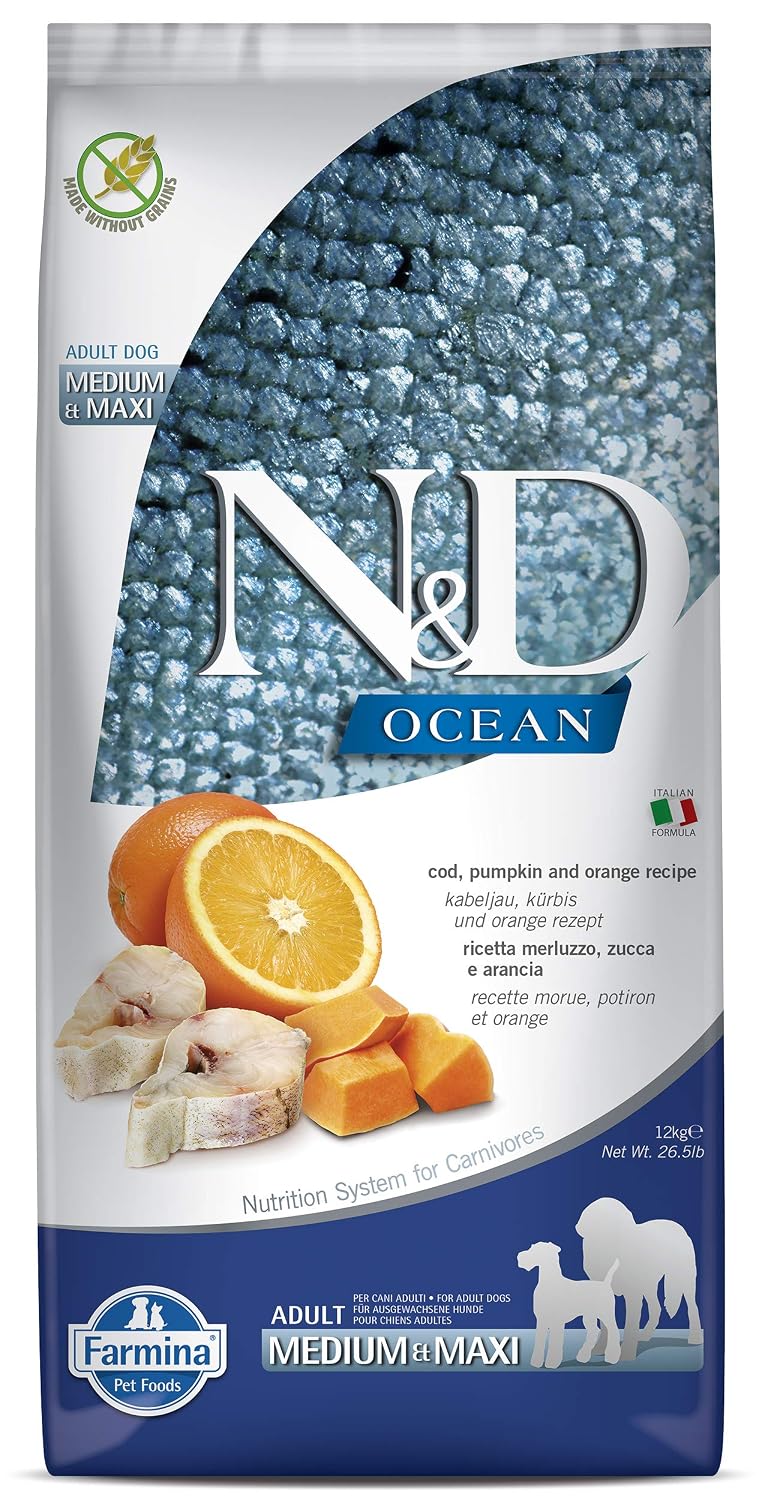 Farmina N&D Ocean Codfish Orange & Pumpkin Grain Free Adult Medium Maxi Dog Dry Food