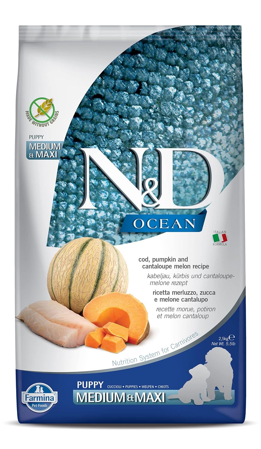 Farmina N&D Ocean Codfish Pumpkin & Cantaloupe Melon Puppy Medium & Maxi Dry Food