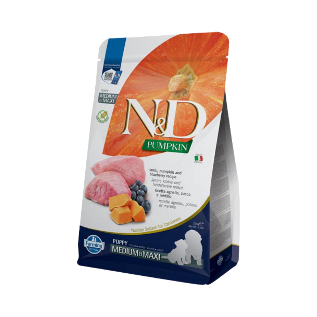 Farmina N&D Pumpkin Lamb & Blueberry Grain Free Puppy Medium Maxi Dog Dry Food