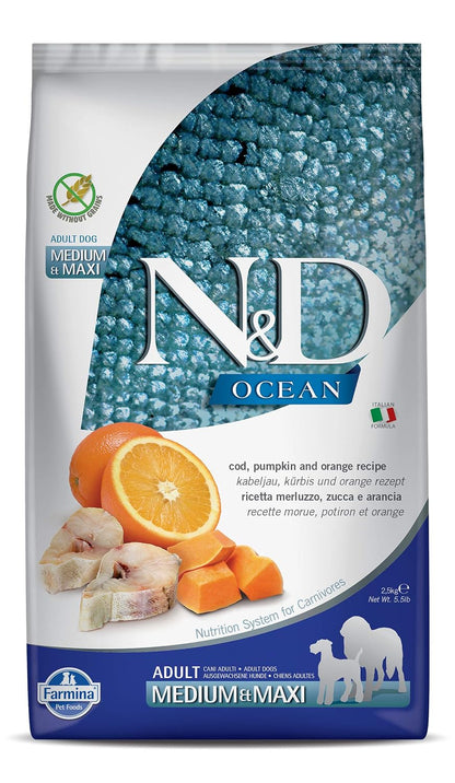 Farmina N&D Ocean Codfish Orange & Pumpkin Grain Free Adult Medium Maxi Dog Dry Food
