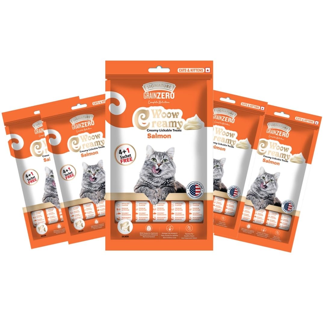 Signature Grain Zero Creamy Lickable Cat Treats Salmon, 360 Gm - 20 Sachet + 4 Free