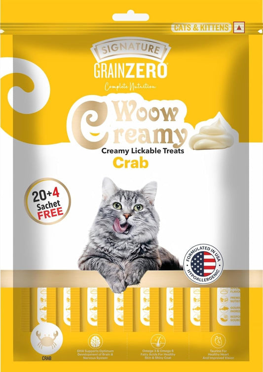 Signature Grain Zero Creamy Lickable Cat Treats Crab, 360 Gm - 20 Sachet + 4 Free