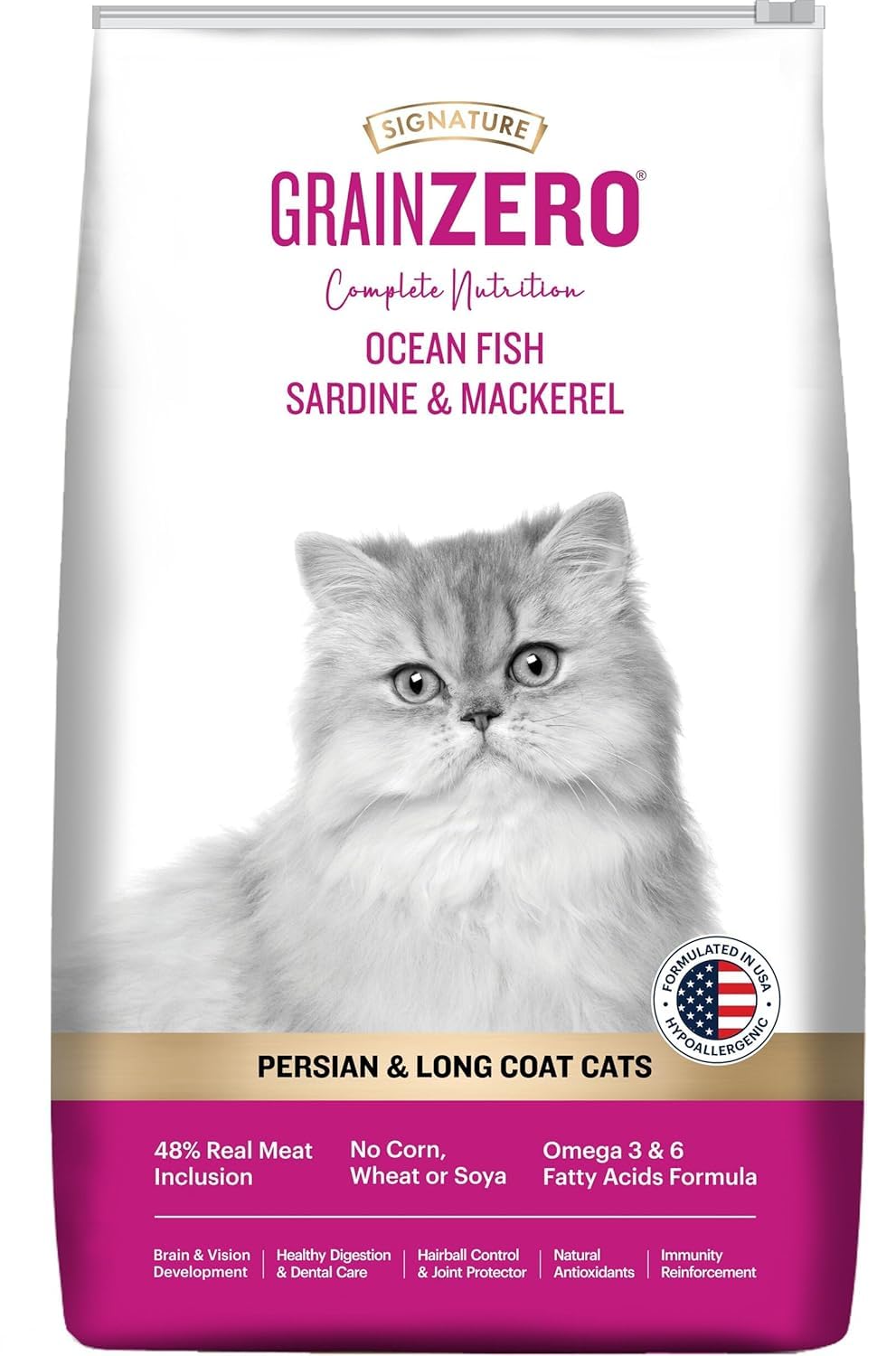 Signature Grain Zero Ocean Fish, Sardine and Mackerel Persian & Long Coat  Adult Cat Dry Food