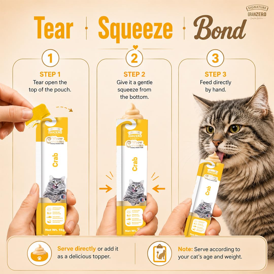 Signature Grain Zero Creamy Lickable Cat Treats Crab, 360 Gm - 20 Sachet + 4 Free
