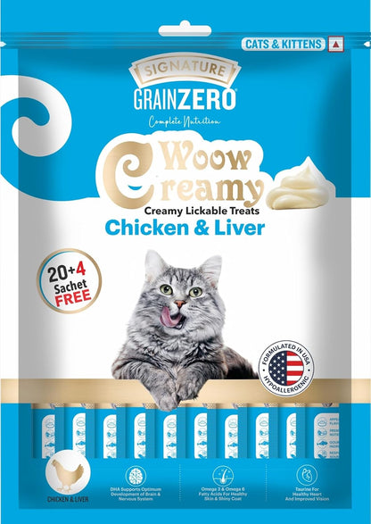 Signature  Grain Zero Creamy Lickable Cat Treats Chicken and Liver, 360 Gm - 20 Sachet + 4 Free