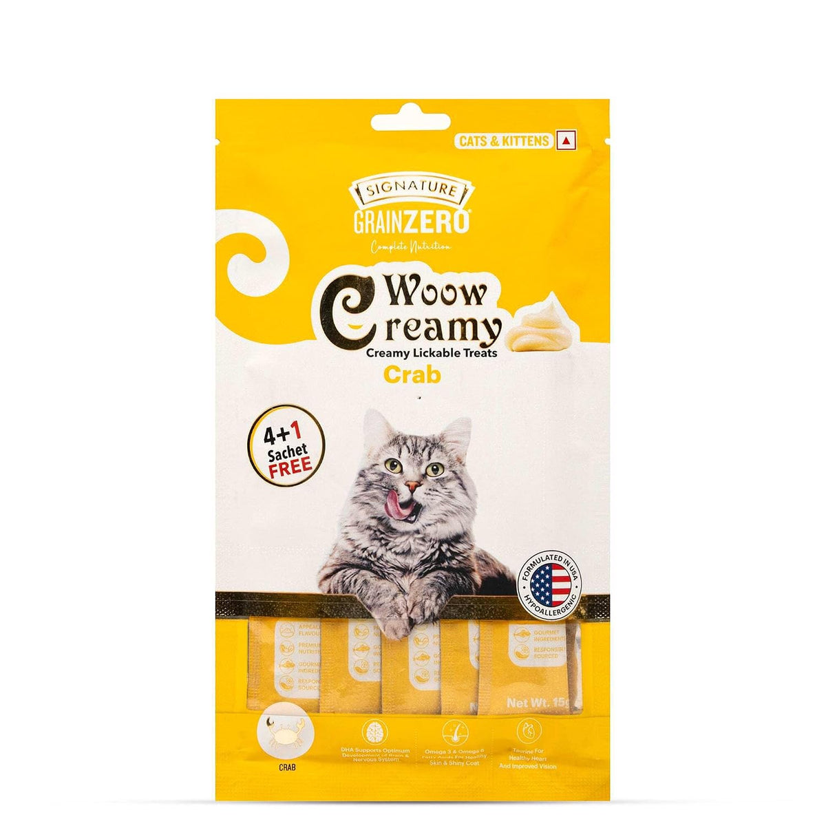 Signature Grain Zero Signature Woow Creamy Lickable Treats For Cat & Kitten Combo - Tuna & Ocean Fish, Chicken & Liver, Salmon, Bonito & Scallop And Crab -(75 Gm Each)