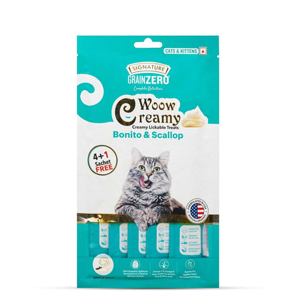 Signature Grain Zero Signature Woow Creamy Lickable Treats For Cat & Kitten Combo - Tuna & Ocean Fish, Chicken & Liver, Salmon, Bonito & Scallop And Crab -(75 Gm Each)