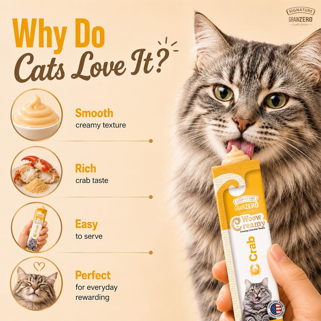 Signature Grain Zero Creamy Lickable Cat Treats Crab, 360 Gm - 20 Sachet + 4 Free