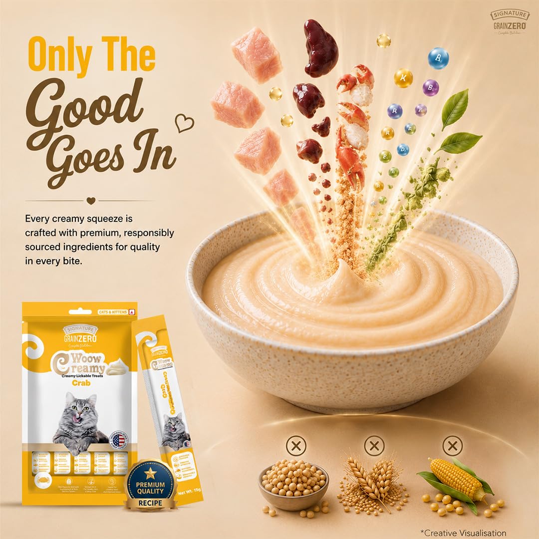 Signature Grain Zero Creamy Lickable Cat Treats Crab, 360 Gm - 20 Sachet + 4 Free