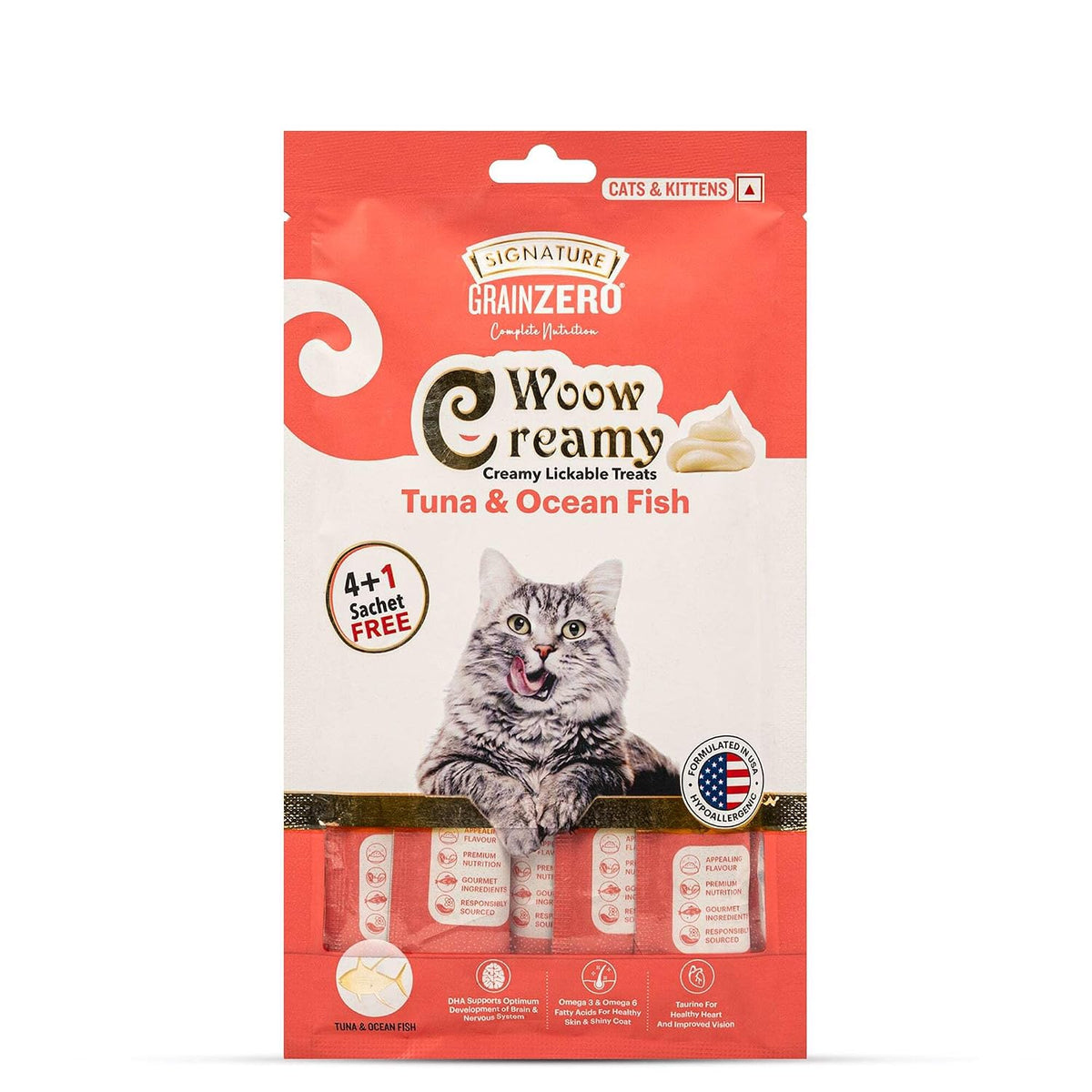 Signature Grain Zero Signature Woow Creamy Lickable Treats For Cat & Kitten Combo - Tuna & Ocean Fish, Chicken & Liver, Salmon, Bonito & Scallop And Crab -(75 Gm Each)