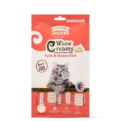 Signature Grain Zero Signature Woow Creamy Lickable Treats For Cat & Kitten Combo - Tuna & Ocean Fish, Chicken & Liver, Salmon, Bonito & Scallop And Crab -(75 Gm Each)