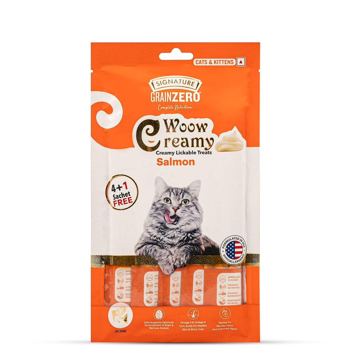 Signature Grain Zero Signature Woow Creamy Lickable Treats For Cat & Kitten Combo - Tuna & Ocean Fish, Chicken & Liver, Salmon, Bonito & Scallop And Crab -(75 Gm Each)