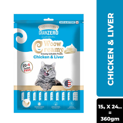 Signature  Grain Zero Creamy Lickable Cat Treats Chicken and Liver, 360 Gm - 20 Sachet + 4 Free