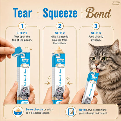 Signature  Grain Zero Creamy Lickable Cat Treats Chicken and Liver, 360 Gm - 20 Sachet + 4 Free
