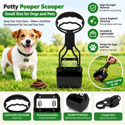 Pinky Paws  Medium Poop Scooper with Long Handle, Spring-Loaded Dog Waste Jaw Picker for Lawn, Yard and Pavement Cleaning