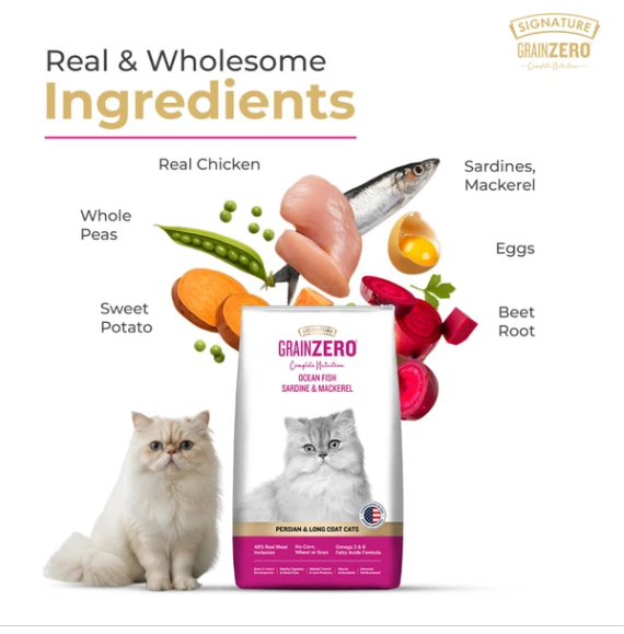 Signature Grain Zero Ocean Fish, Sardine and Mackerel Persian & Long Coat  Adult Cat Dry Food