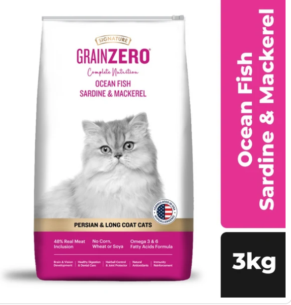 Signature Grain Zero Ocean Fish, Sardine and Mackerel Persian & Long Coat  Adult Cat Dry Food