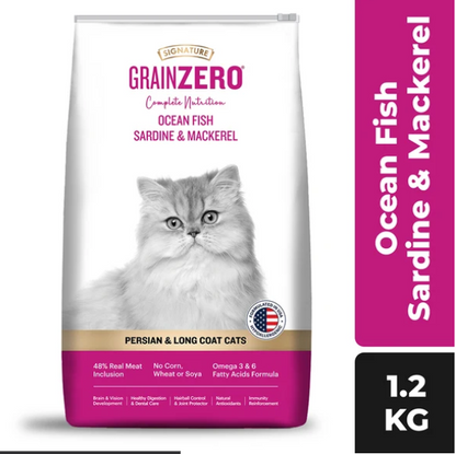 Signature Grain Zero Ocean Fish, Sardine and Mackerel Persian & Long Coat  Adult Cat Dry Food