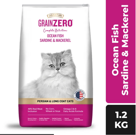 Signature Grain Zero Ocean Fish, Sardine and Mackerel Persian & Long Coat  Adult Cat Dry Food
